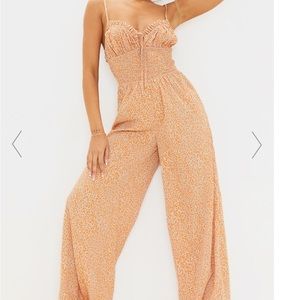 Orange leopard print stripy wide leg jumpsuit